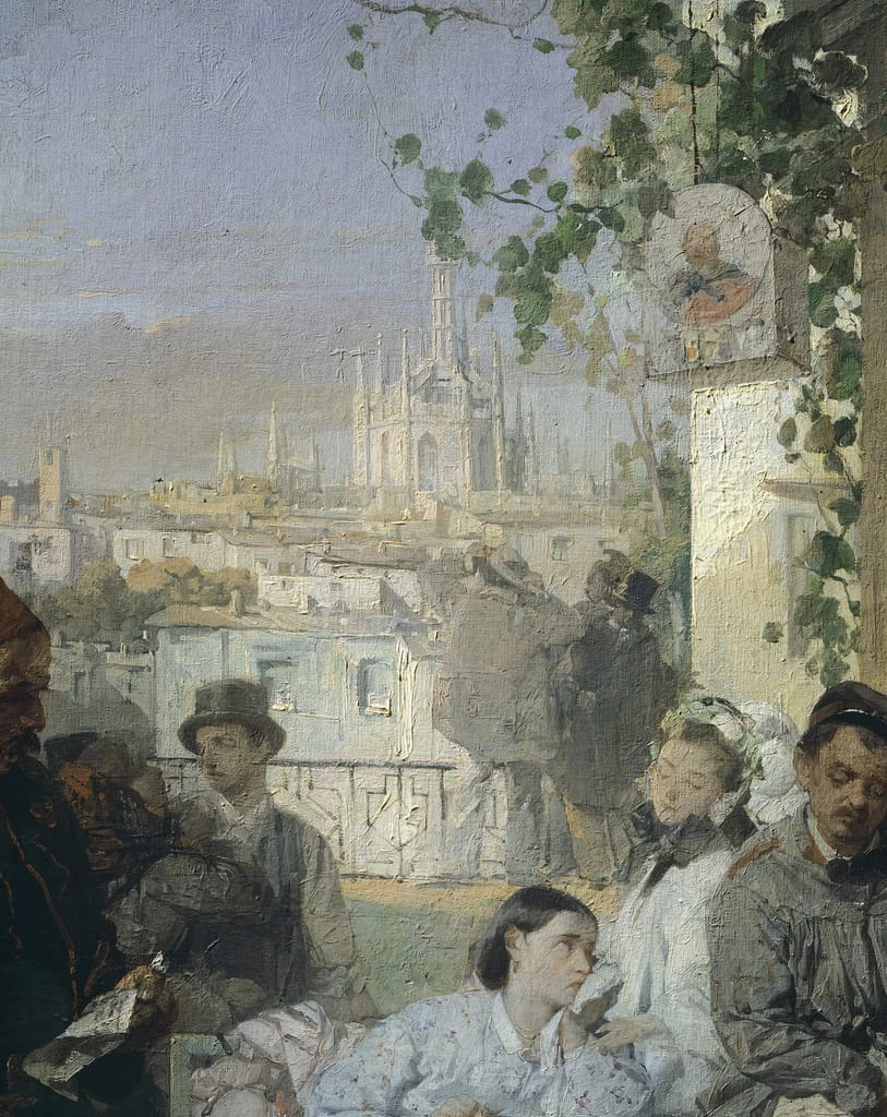 1815-Domenico Induno - L'arrivo del bollettino della pace di Villafranca - Palazzo delle Belle Arti, Roma - dettaglio